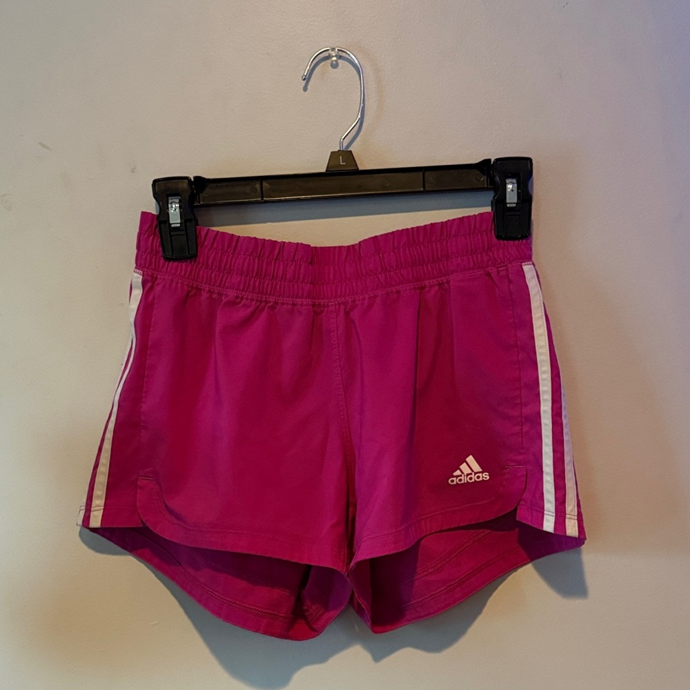 adidas Women's Hot Pink Athletic Shorts with White Stripes